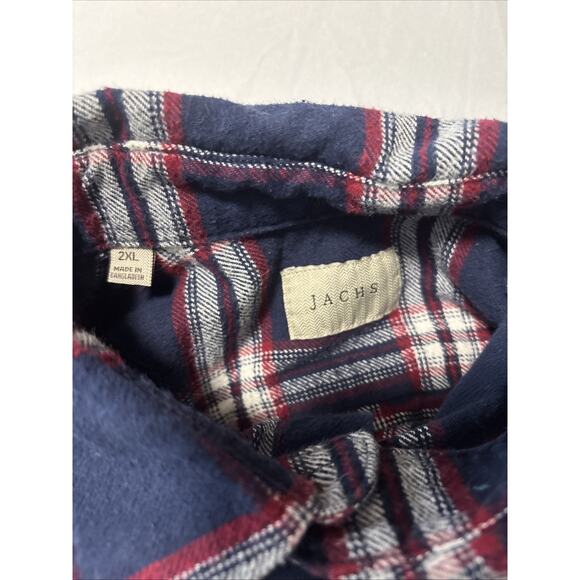 Jachs Men's Brawny 2XL Navy Red Plaid Button Up Flannel Shirt Outdoors Western - Picture 3 of 8